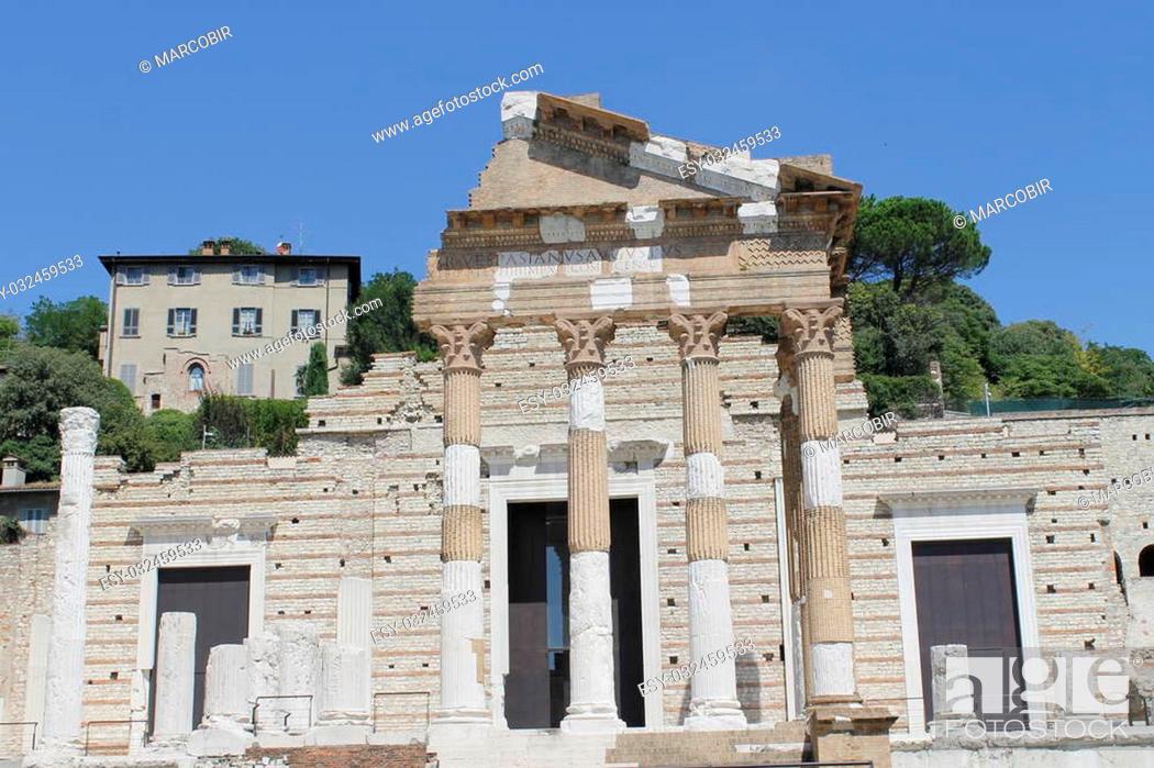 Stock Photo: Ruins of the roman temple called Capitolium or Tempio Capitolino in Brescia in italy.