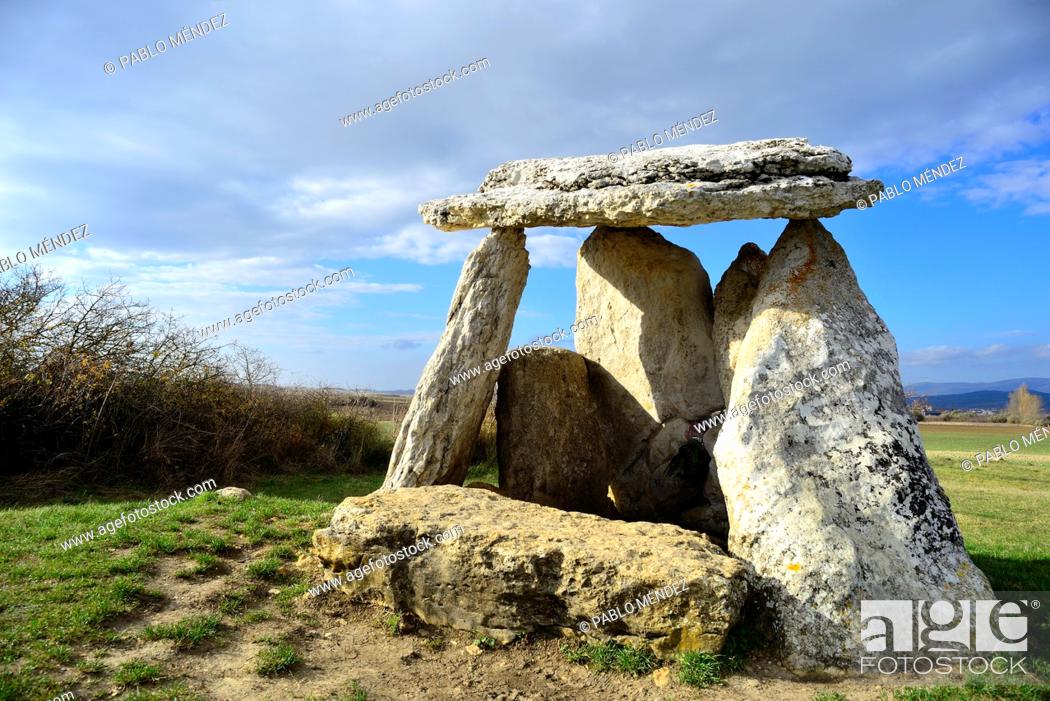 Stock Photo: Dolmen of Sorginetxe, near of Arrizala, Salvatierra, Alava, Spain.