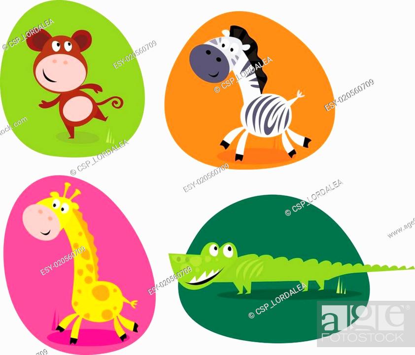 Stock Vector: Cute safari animals set - monkey.