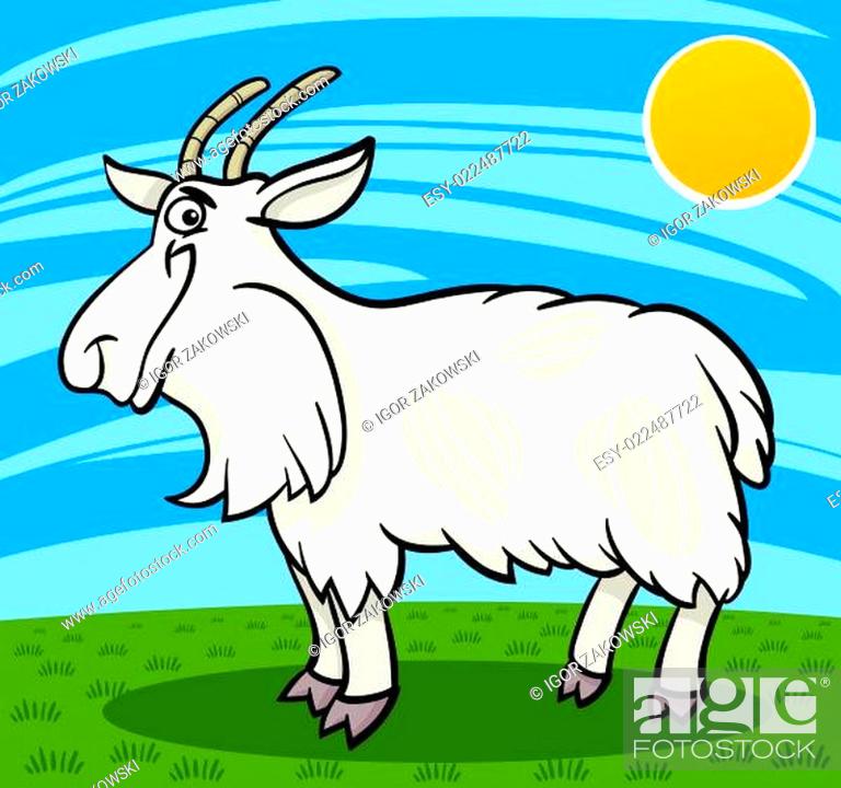 Stock Photo: hairy goat farm animal cartoon illustration.