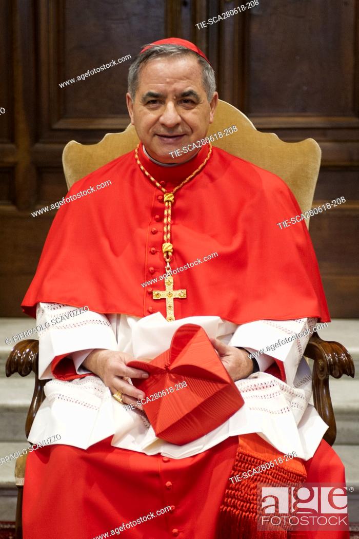 Cardinal Angelo Maria Becciu during the traditional Courtesy Vist to the  new Cardinals, Vatican City, Stock Photo, Picture And Rights Managed Image.  Pic. TIE-SCA280618-208 | agefotostock