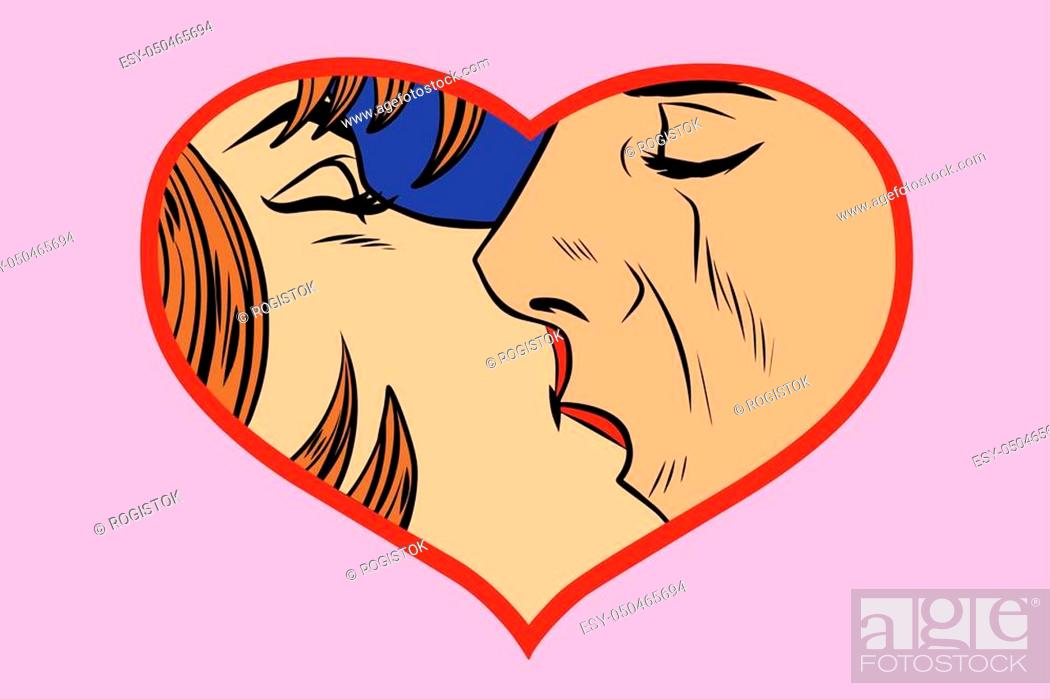 Man and woman kissing, love heart. Romantic couple. Comic cartoon vintage  pop art retro vector..., Stock Vector, Vector And Low Budget Royalty Free  Image. Pic. ESY-050465694 | agefotostock