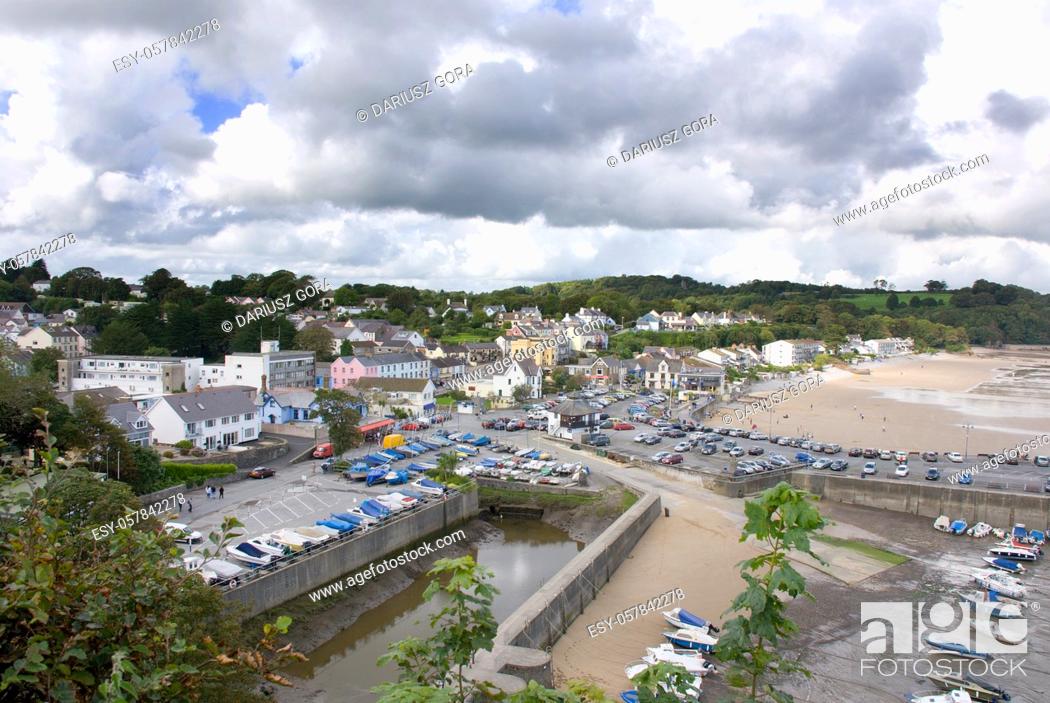 Stock Photo: Saundersfoot. A seaside resort town in Pembrokeshire, Wales. . Saundersfoot is a fishing village located in the heart of the Pembrokeshire Coast National Park.