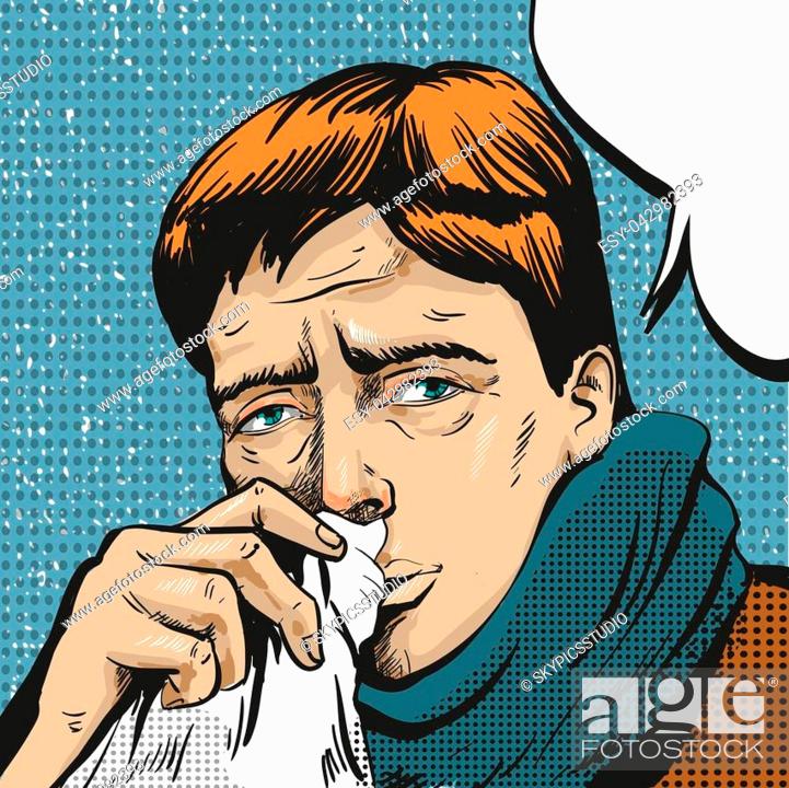 Vector illustration of man having a cold or having the flu, his nose is  running, Stock Vector, Vector And Low Budget Royalty Free Image. Pic.  ESY-042982393 | agefotostock