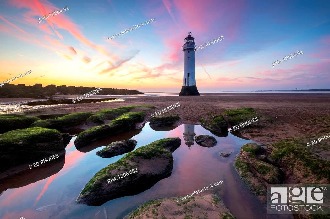 Stock Photo: Perch Rock lighthouse with amazing sunset, New Brighton, Cheshire, England, United Kingdom, Europe.