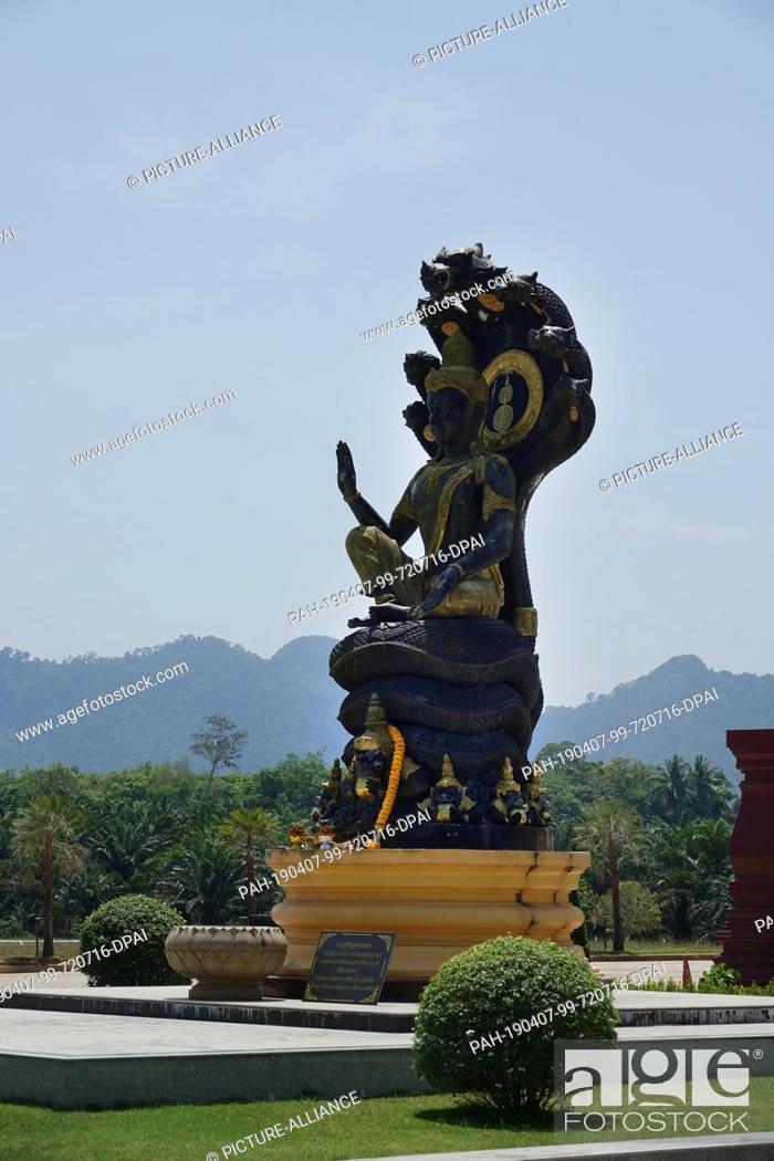 Stock Photo: 04 March 2019, Thailand, Ao Luek Distrikt: A Buddha statue on the estate at Wat Maha That Wachira Mongkol or Wat Bang Tong.