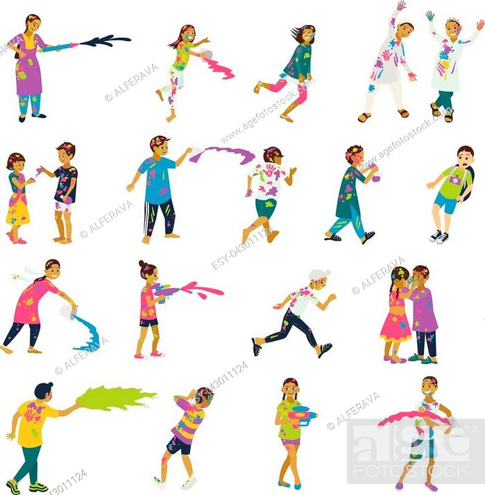 Happy holi set of 20 children characters playing holi. Vector set of  characters, Stock Vector, Vector And Low Budget Royalty Free Image. Pic.  ESY-043011124 | agefotostock