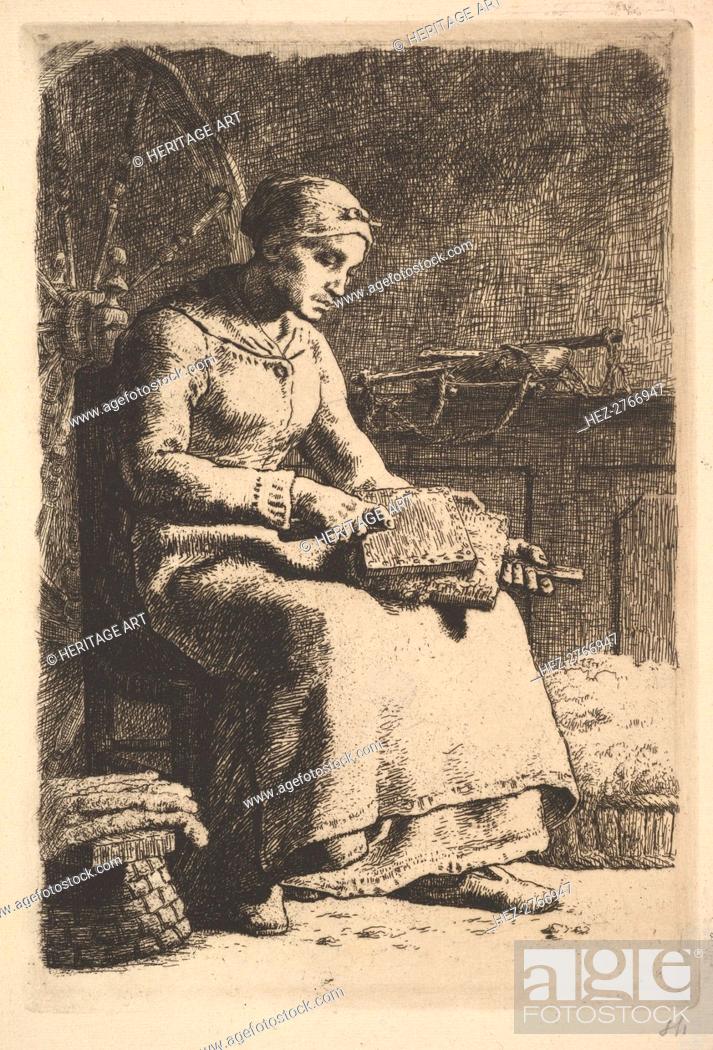 Stock Photo: The Wool Carder, ca. 1855-56. Creator: Jean Francois Millet.