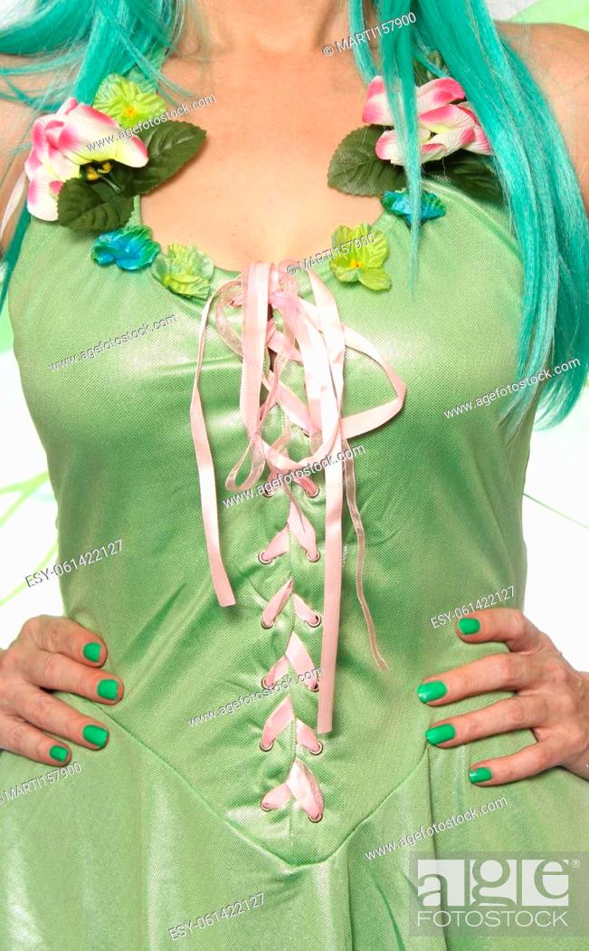 Photo de stock: Woman With Green Fairy Costume on White Background.