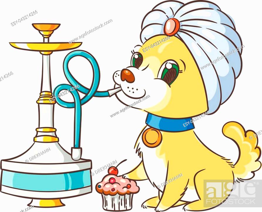 Happy golden cartoon puppy smoking hookah in turban. Cute little dog  wearing collar, Stock Vector, Vector And Low Budget Royalty Free Image.  Pic. ESY-043214266 | agefotostock