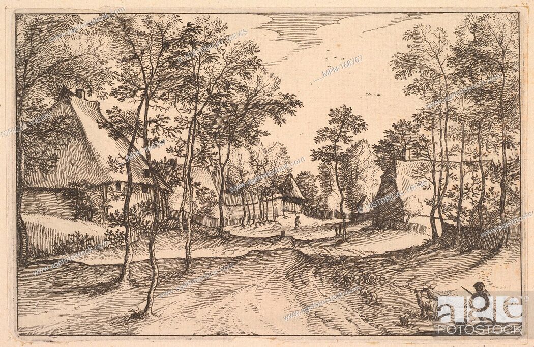 Stock Photo: A Village Road from Regiunculae et Villae Aliquot Ducatus Brabantiae. Artist: Claes Jansz. Visscher (Dutch, Amsterdam 1586-1652 Amsterdam); Artist: After The.
