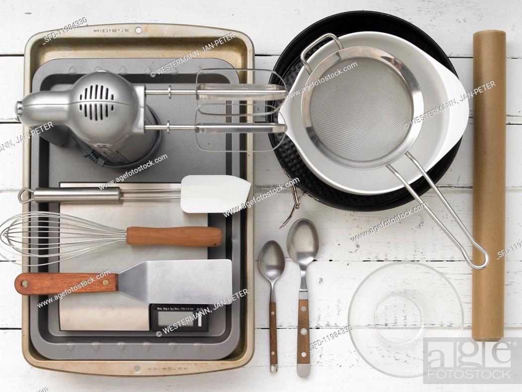 Stock Photo: Kitchen utensils for makIng sponge cake.