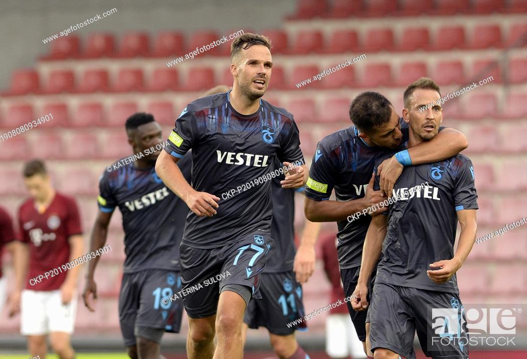 Stock Photo: Trabzonspor's Filip Novak, front, and his teammates celebrate victory in qualifier match for football European League: AC Sparta Praha vs Trabzonspor in Prague.