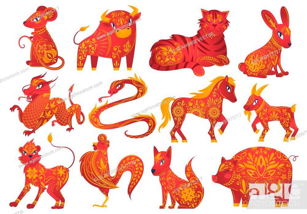 Chinese horoscope, bright new year animals, symbols zodiac signs, Stock  Vector, Vector And Low Budget Royalty Free Image. Pic. ESY-059975717 |  agefotostock