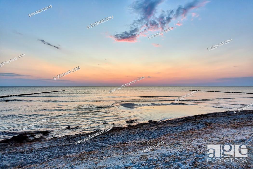 Stock Photo: sunset at the baltic sea, HIddensee island.