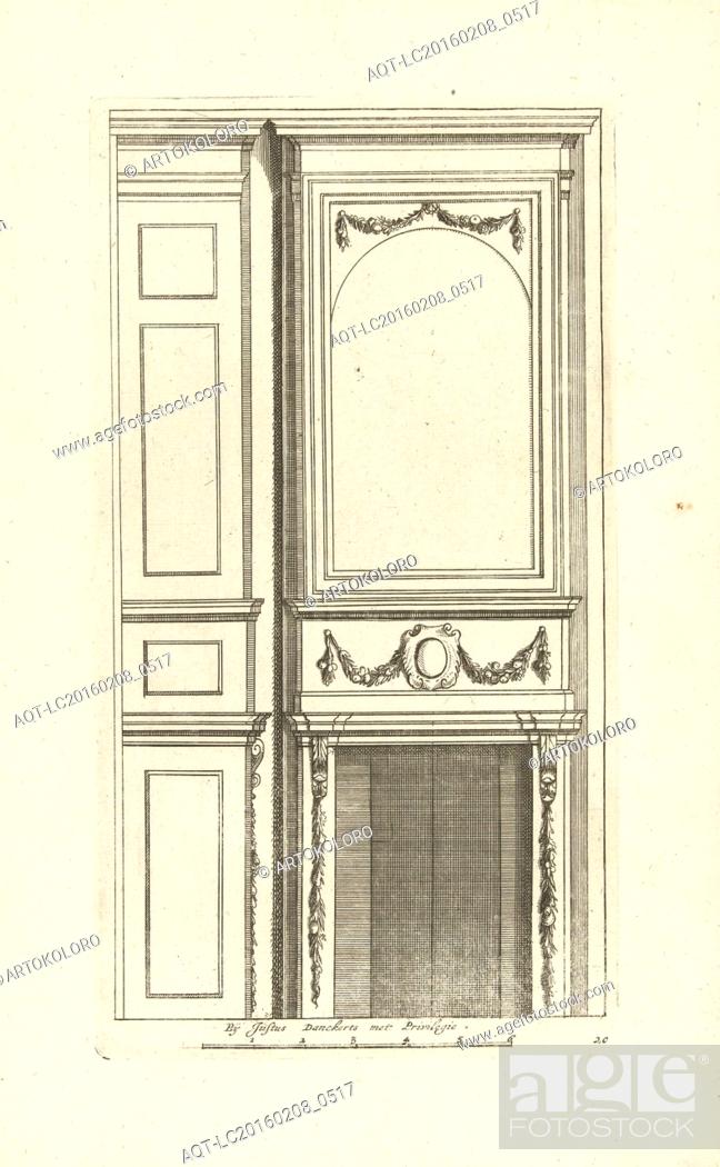 Stock Photo: The tablet of the high chimney breast is supported by Ionic pilasters, interior, decoration, design, ornament, ornamental, architecture, Cornelis Danckerts (I).