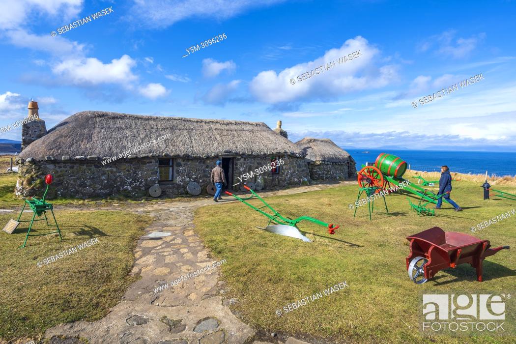 Stock Photo: Thatched croft houses at the Skye Museum of Highland Life, Kilmuir, Trotternish, Isle of Skye, Inner Hebrides, Scotland, United Kingdom, Europe.