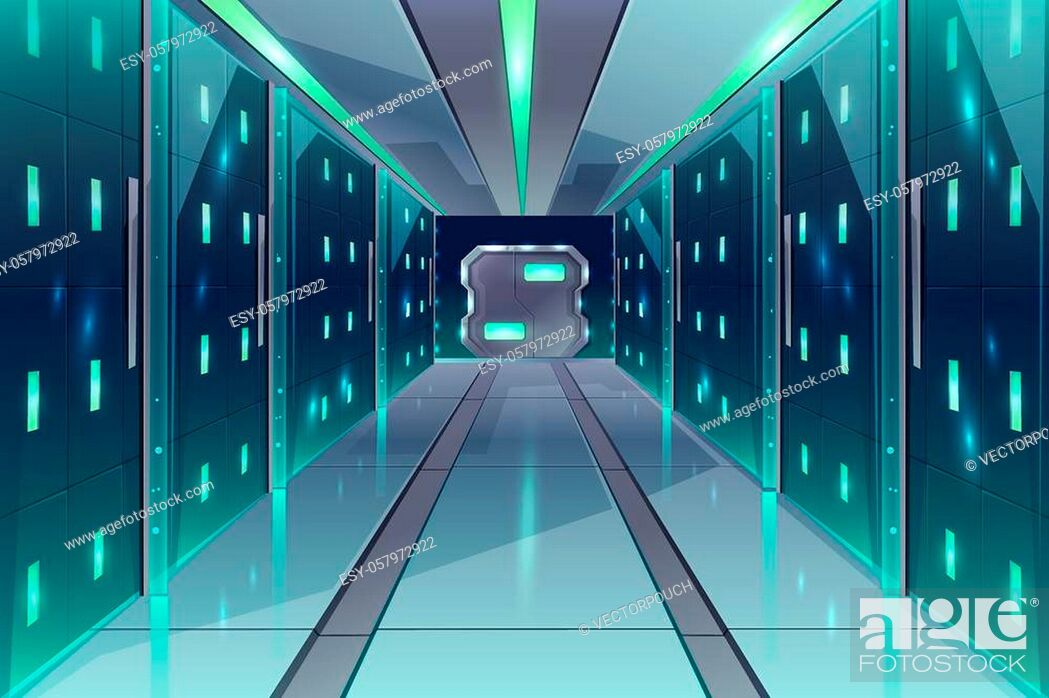 Vector cartoon corridor in a spaceship, datacenter with server racks, Stock  Vector, Vector And Low Budget Royalty Free Image. Pic. ESY-057972922 |  agefotostock