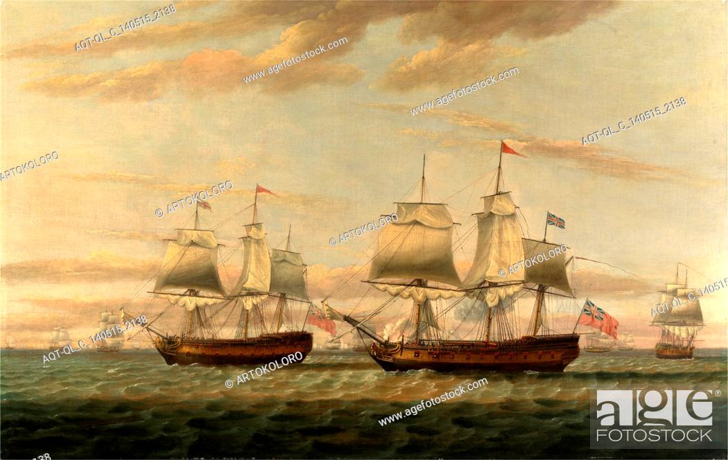 Imagen: An Indiaman and a Two Decker Hove to, Said to be Thomas Dumar, Esq. in H.M. Ship 'Portland' Delivering the Leeward Island Convoy.