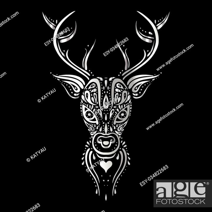 Deer head. Tribal pattern Polynesian tattoo style. Vector illustration,  Stock Vector, Vector And Low Budget Royalty Free Image. Pic. ESY-034822683  | agefotostock