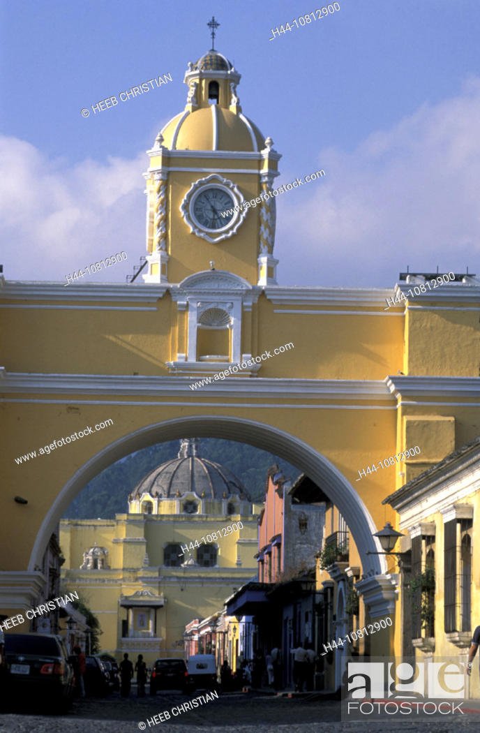 view, Arco to Iglesia, La Merced, Antigua, Guatemala, Central America,  street, clock, arch, Stock Photo, Picture And Rights Managed Image. Pic.  H44-10812900 | agefotostock