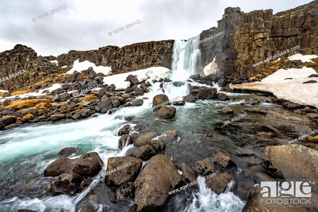 Stock Photo: Öxarárfoss Waterfall, River Öxará, Thingvellir National Park, Golden Circle, Southern Region, Iceland.