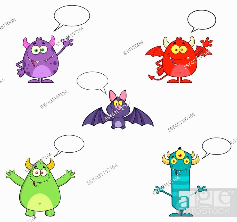 Five Halloween Cartoon Characters With Speech Bubbles. Collection Set,  Stock Vector, Vector And Low Budget Royalty Free Image. Pic. ESY-031197164  | agefotostock