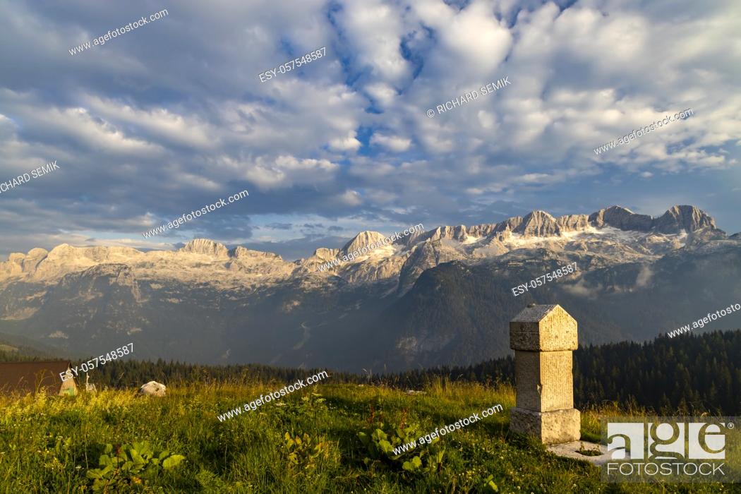 Stock Photo: Dolomites on Italian and Slovenian border around mountain Monte Ursic with 2541 m in Julian Alps.