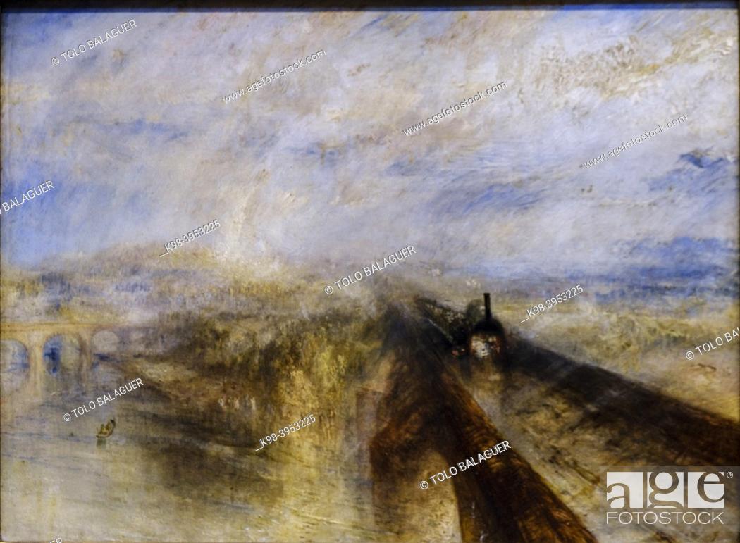 Stock Photo: Joseph Mallord William Turner, Rain, Steam and Speed - The Great Western Railway, 1844, oil on canvas,.
