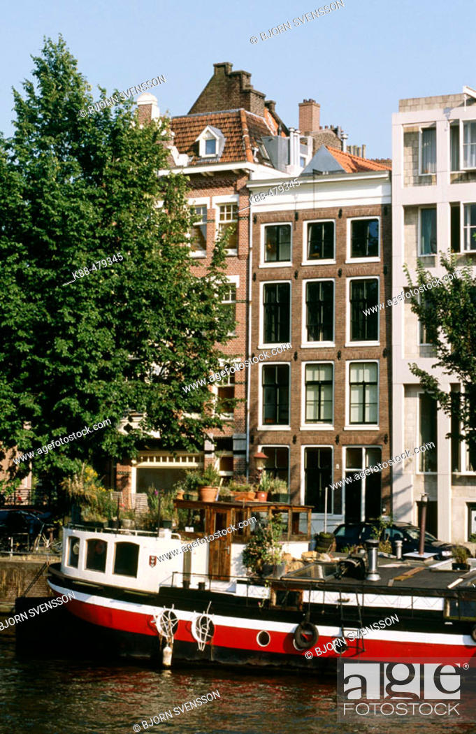 Stock Photo: Houseboat on Keizergracht. Amsterdam, Netherlands.
