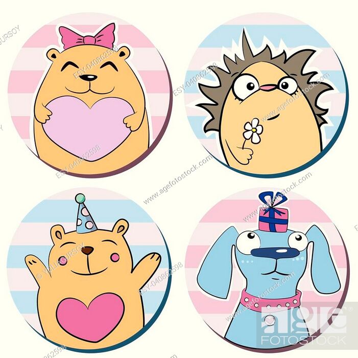 Round stickers with funny cute cartoon animals, Stock Vector, Vector And  Low Budget Royalty Free Image. Pic. ESY-040862598 | agefotostock