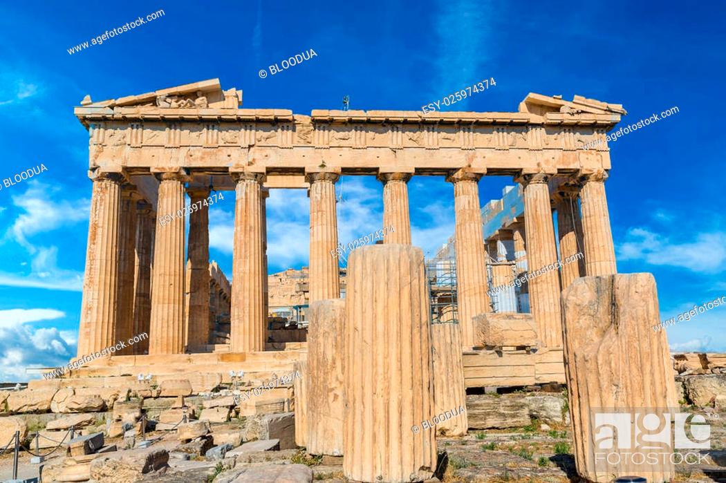 Stock Photo: Parthenon temple on the Acropolis in a summer day in Athens, Greece.