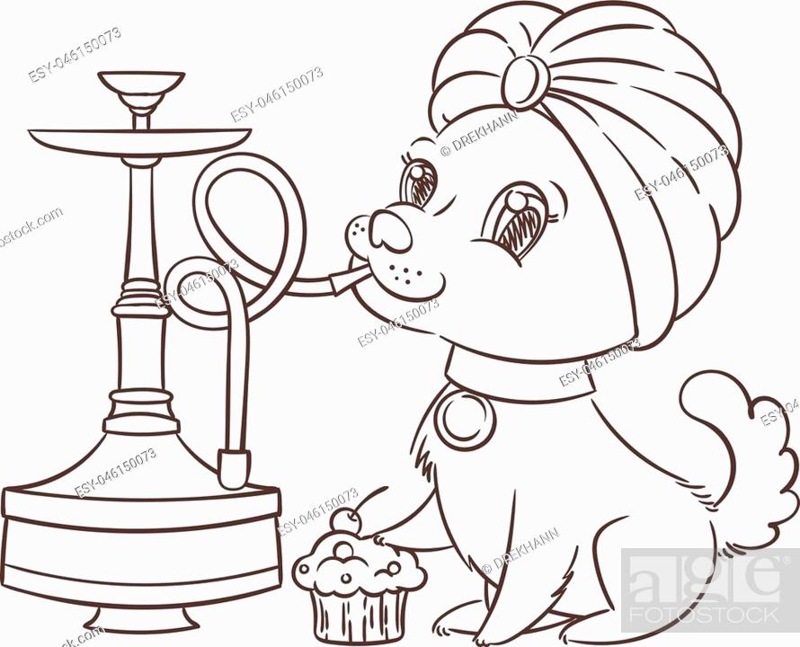 Happy golden cartoon puppy smoking hookah in turban. Cute little dog  wearing collar, Stock Vector, Vector And Low Budget Royalty Free Image.  Pic. ESY-046150073 | agefotostock