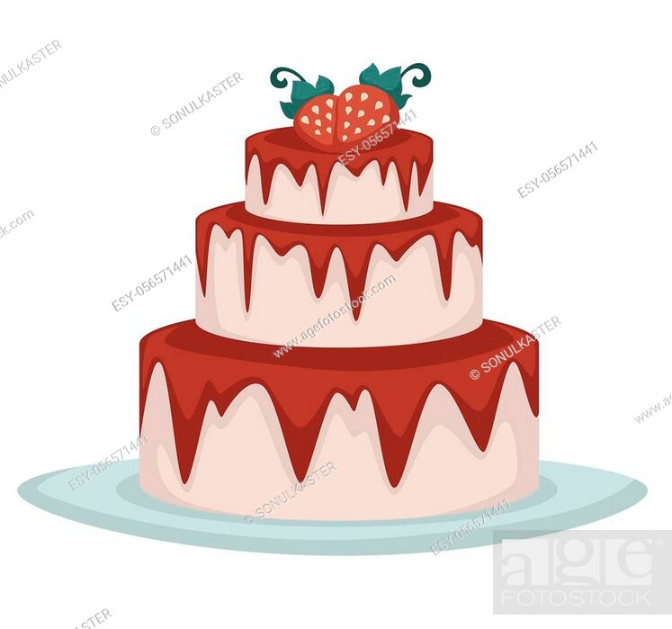 Three tier strawberry cake with pink frosting, dripping jam and fresh  berries on top, Stock Vector, Vector And Low Budget Royalty Free Image.  Pic. ESY-056571441 | agefotostock