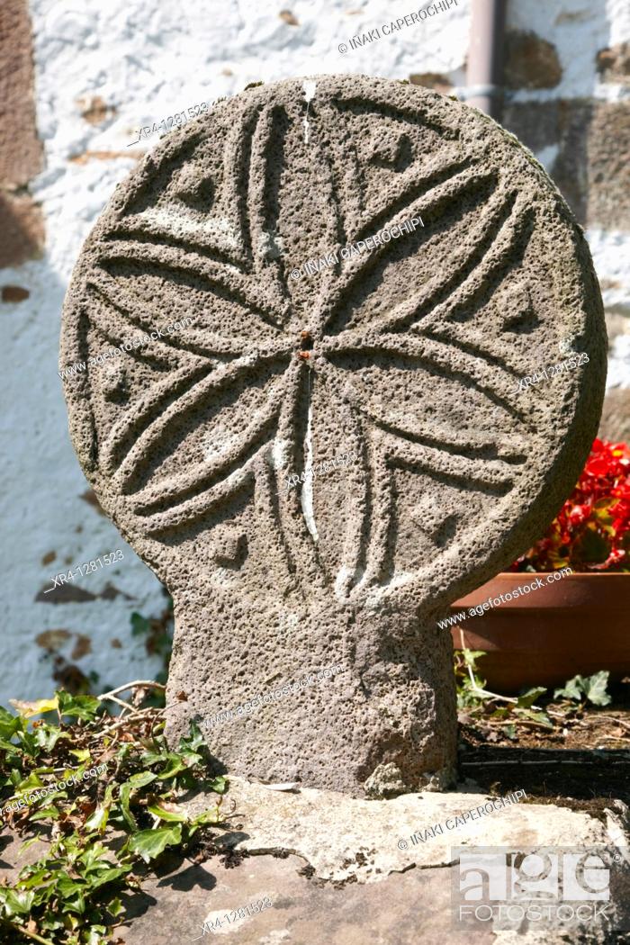 Stock Photo: Discoid stele, Aniz, Baztan Valley, Navarra Nafarroa, Spain España.