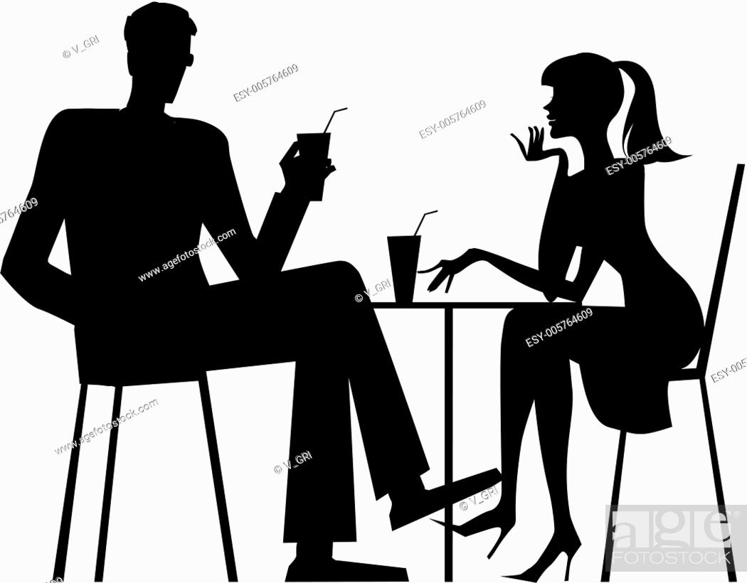 Vecteur de stock: Silhouette of a couple at cafe.