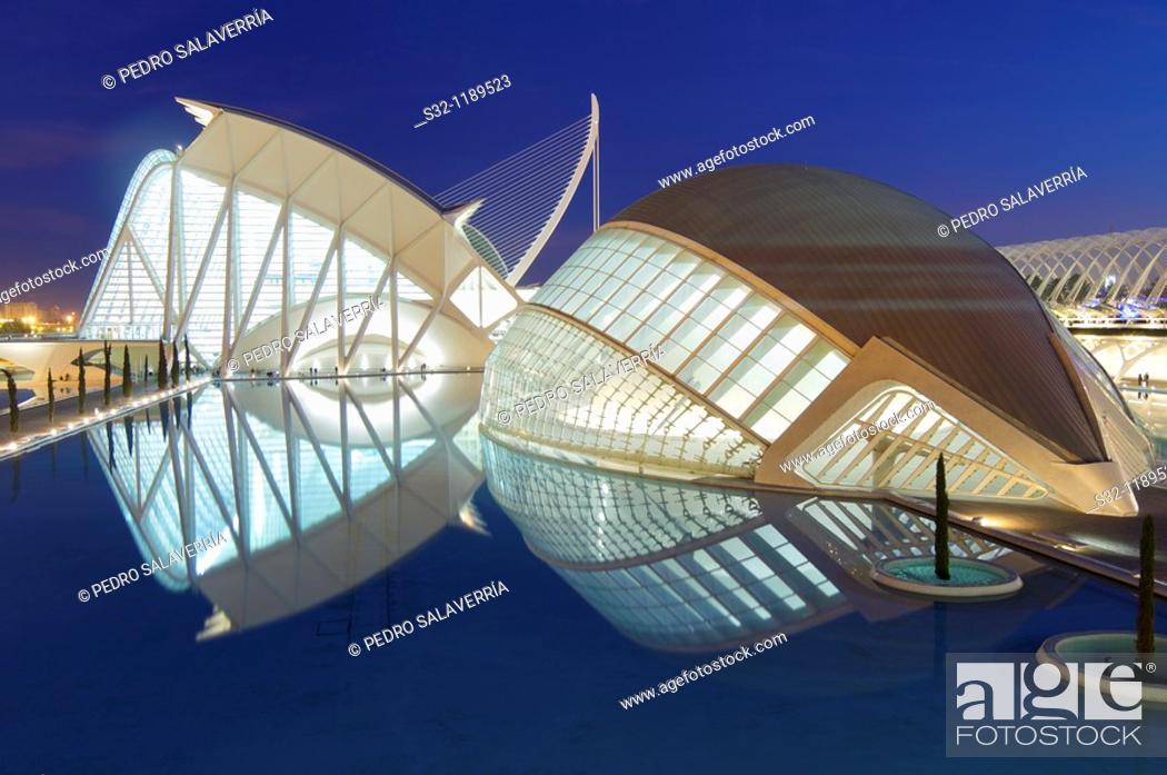Stock Photo: evening in the city of arts and sciences, Valencia, Spain.