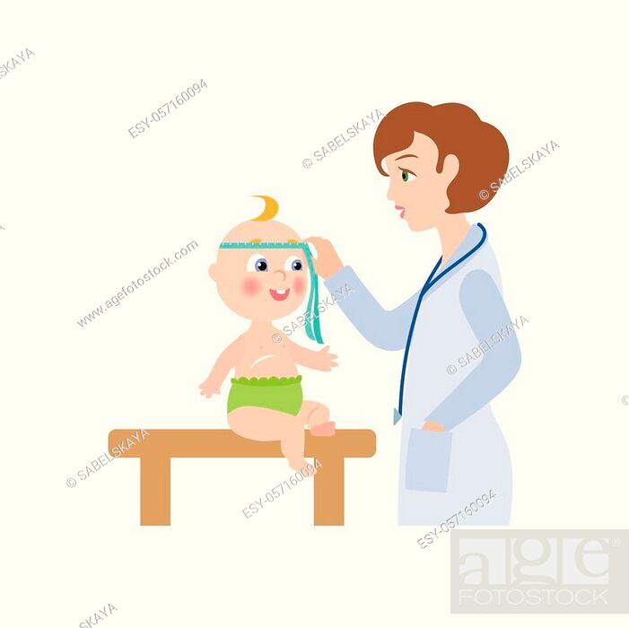 vector flat cartoon female doctor with stethoscope measuring the size of  newborn infant kid head, Stock Vector, Vector And Low Budget Royalty Free  Image. Pic. ESY-057160094 | agefotostock