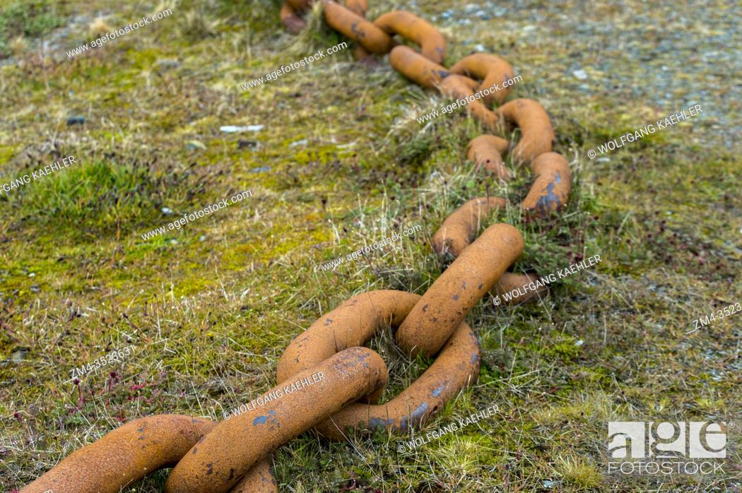 Stock Photo: Huge rusty chains at the Norwegian whaling station in Grytviken on South Georgia Island, Sub-Antarctica.