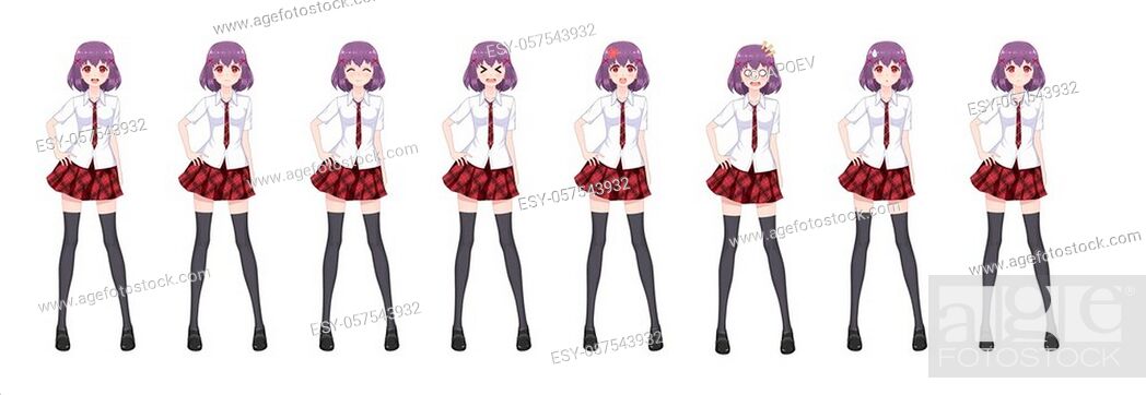 Anime manga girl, Cartoon character in Japanese style. In a white shirt, a  red skirt in a cage, Stock Vector, Vector And Low Budget Royalty Free  Image. Pic. ESY-057543932 | agefotostock
