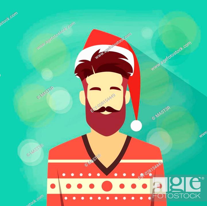 Profile Icon Male New Year Christmas Holiday Red Santa Hat Avatar Portrait  Casual Person Hipster Style Fashion Cartoon Guy Beard Silhouette Face Flat  Design Vector Illustration Royalty Free SVG Cliparts Vectors And