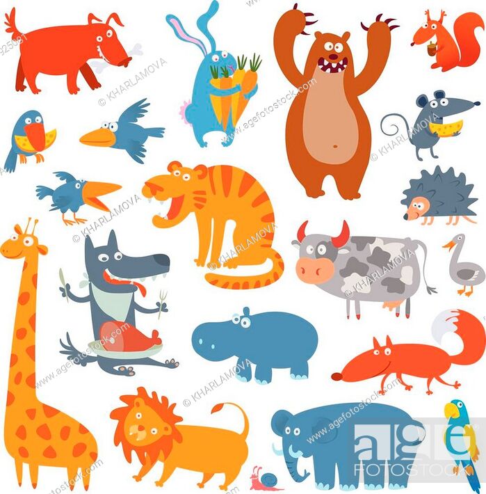 Cute zoo animals. Vector illustration. Isolated on white background. Set,  Stock Vector, Vector And Low Budget Royalty Free Image. Pic. ESY-037925081  | agefotostock