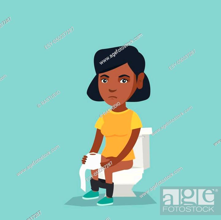 African woman sitting on the toilet bowl and suffering from diarrhea, Stock  Vector, Vector And Low Budget Royalty Free Image. Pic. ESY-050237287 |  agefotostock