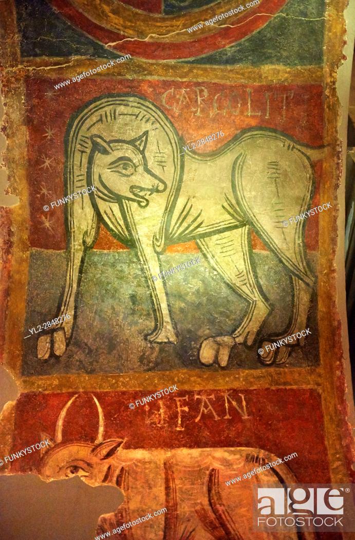 Mythical medieval animal. A 12th Century Romanesque fresco from the Church  of Saint Joan Boi, Stock Photo, Picture And Rights Managed Image. Pic.  YL2-2848276 | agefotostock