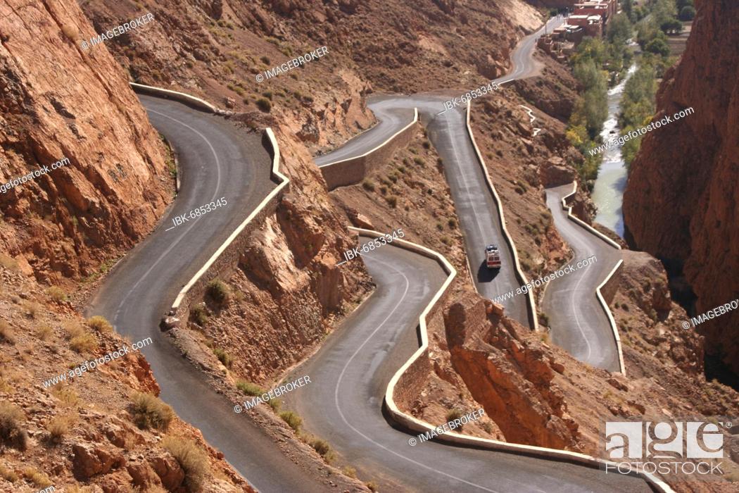 Stock Photo: A road zigzags through the Dades Valley, Morocco, Africa.
