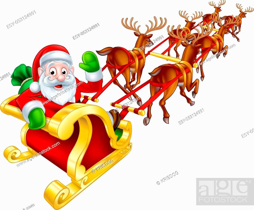 Cartoon Santa Claus and his reindeer Christmas sleigh sled, Stock Vector,  Vector And Low Budget Royalty Free Image. Pic. ESY-053124991 | agefotostock