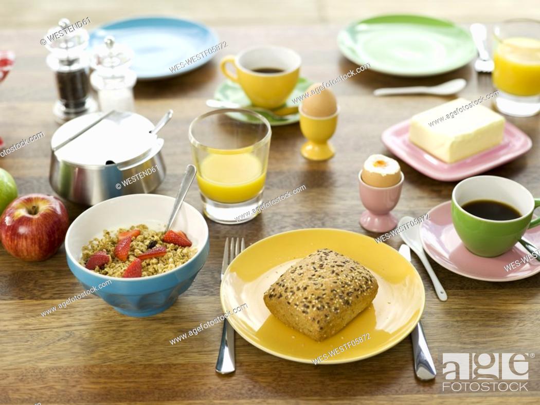 Stock Photo: Breakfast on table.