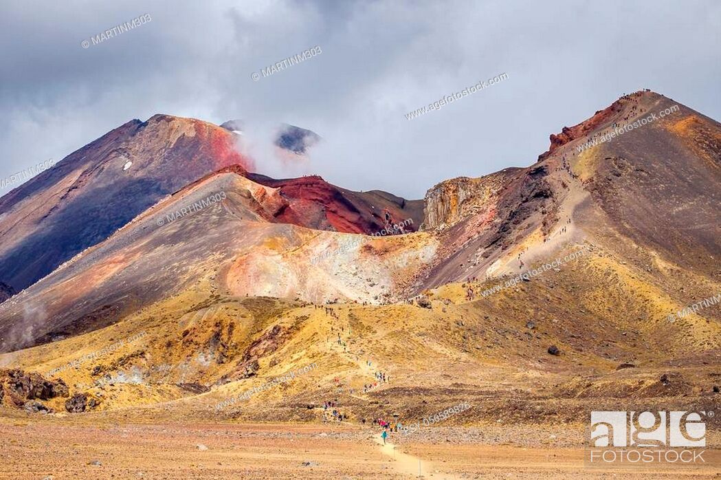 Stock Photo: Volcanic landscape with Red crater, Tongariro national park, North Island, New Zealand.