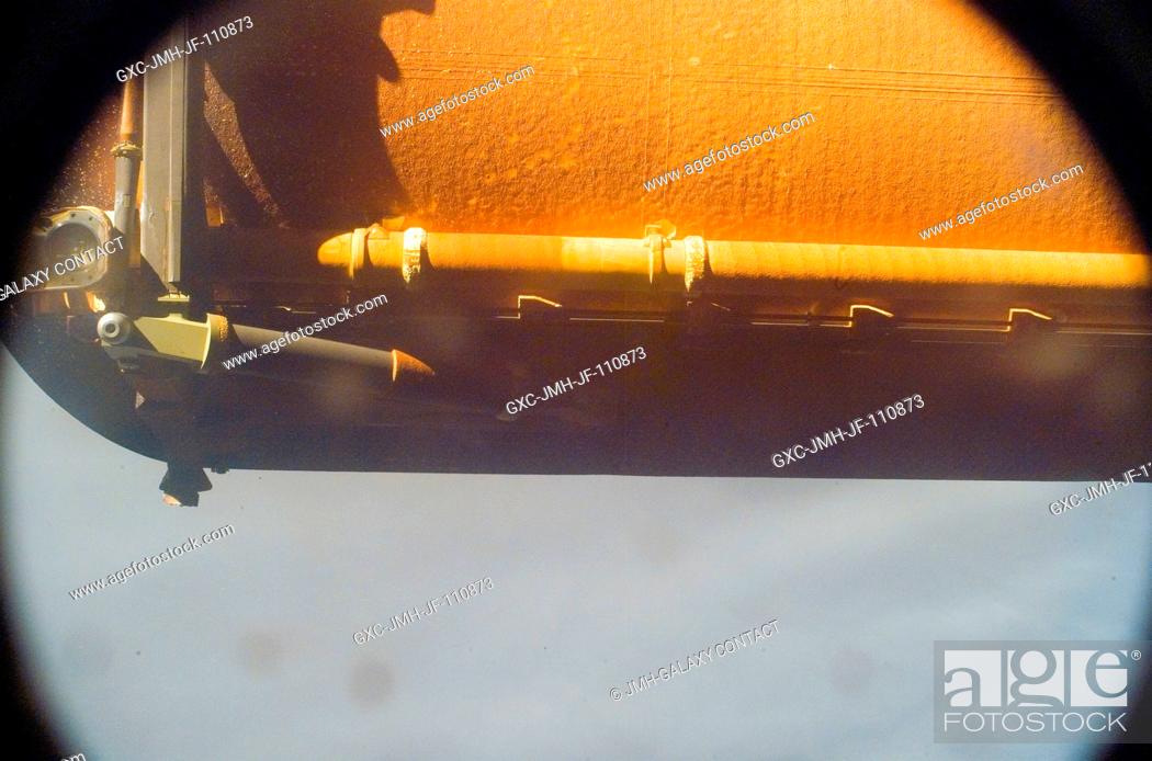 Stock Photo: This picture showing the aft half of the STS-118 external tank was photographed by a camera positioned in Endeavour's umbilical well seconds after separation.