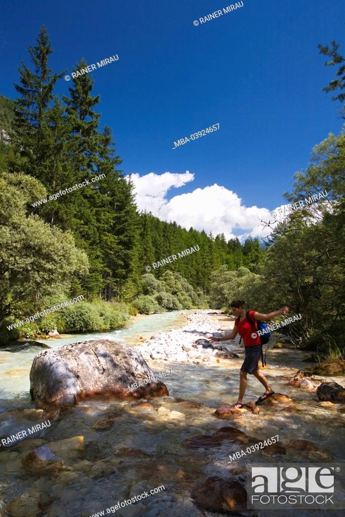 Stock Photo: Slovenia, Triglav, national-park, torrent, woman, hiking, landscape.